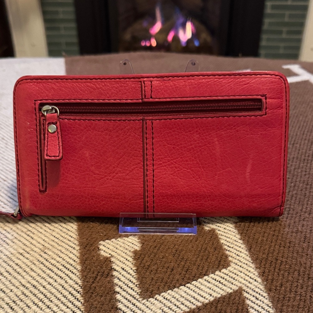 Red Leather Wallet with Zipper